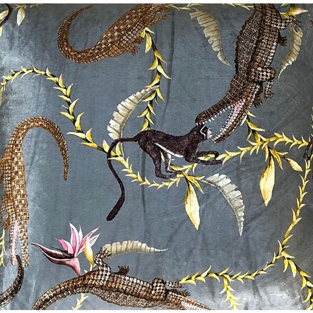 Vintage River Chase Printed Velvet Pillow For Sale - Image 11 of 12