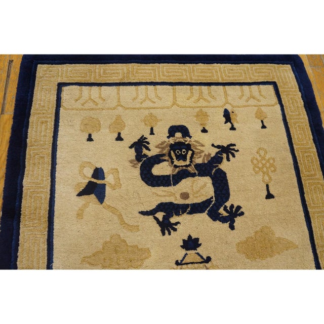 1900s Beige Ground Dragon and Foo Dog Chinese Lion Antique Peking Small Rug For Sale - Image 10 of 10