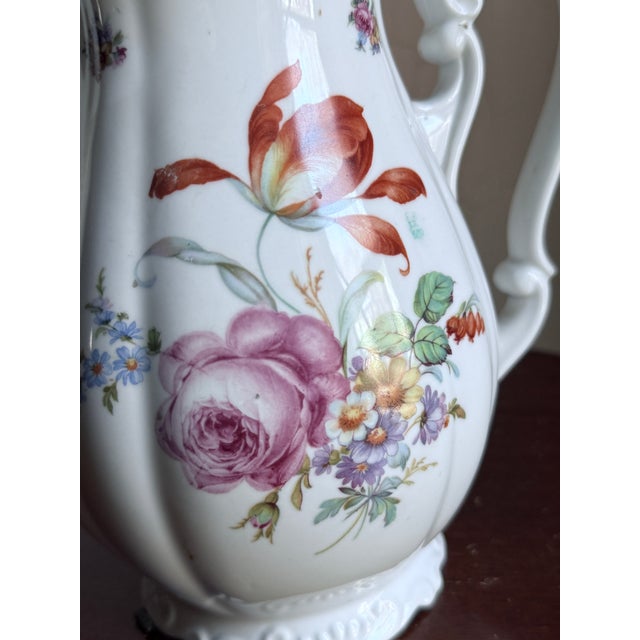 Mid 20th Century Mid-20th Century Bavaria Bernadotte Style Fluted Porcelain Coffee Pot Floral Gold Trim For Sale - Image 5 of 14
