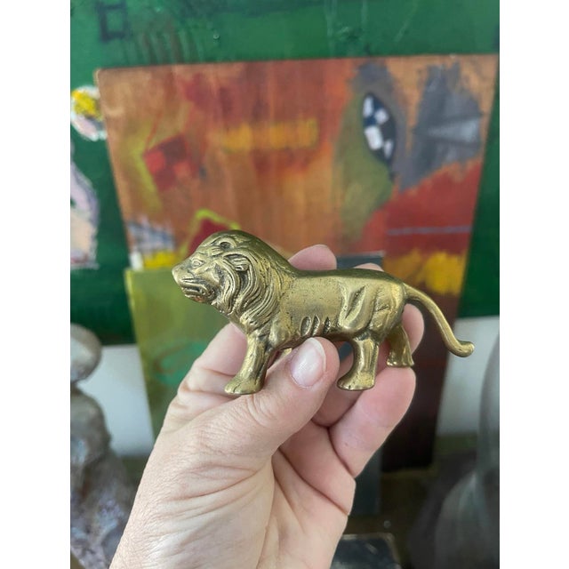 Pair of Vintage Brass Lions For Sale - Image 9 of 9