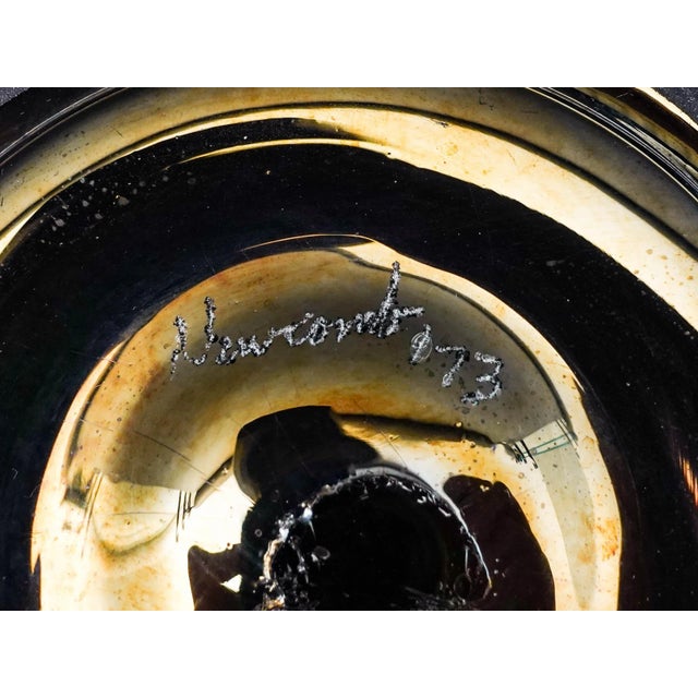 Black Kim Newcomb 1973 Signed Iridescent Art Glass Vase Pedestal Bowl Compote For Sale - Image 8 of 8