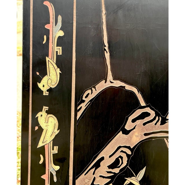 Wood Exquisite Chinese Export Four Panel Coromandel Screen With Birds in Landscape For Sale - Image 7 of 15