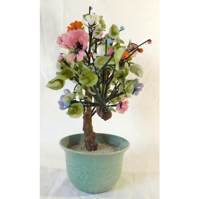 Mid 20th Century Vintage Mid Century Chinese Jade Glass Bosai Tree in Celadon Pot For Sale - Image 5 of 8