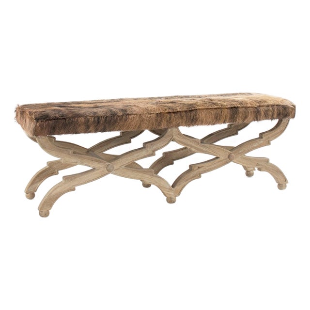 Crescenzo Double Bench - Multicolor Brown Cowhide / Oak Frame For Sale