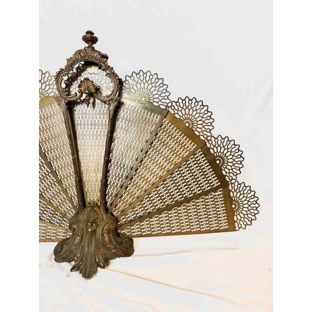 Victorian Ornate Victorian Brass Fireplace Fan Screen For Sale - Image 3 of 12