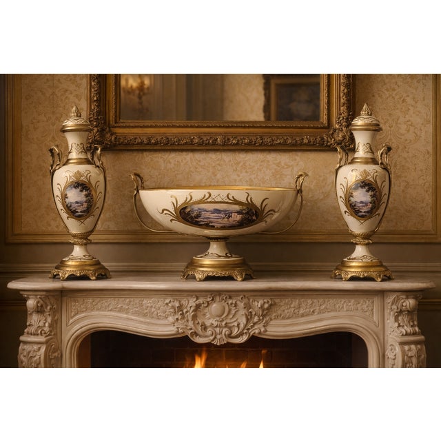1970s French Style Cream Gilt Porcelain Garniture Set of 3 For Sale - Image 18 of 18