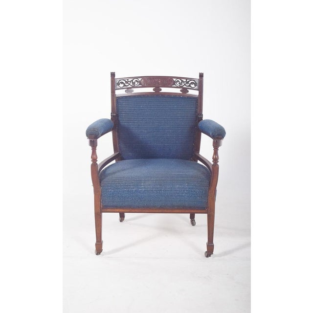 English Ladys Chair in Blue Upholstery For Sale - Image 3 of 15