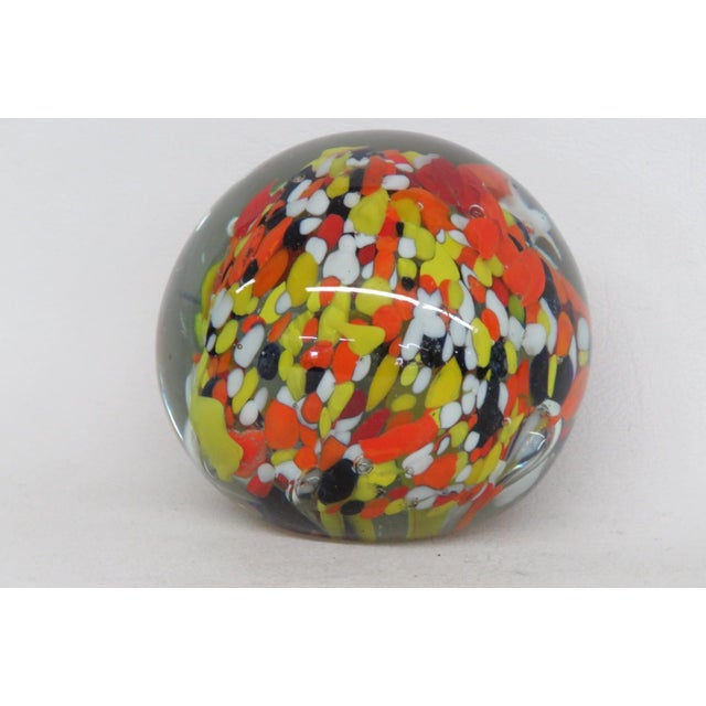 Glass Art Glass Paperweight Multicolor Yellow Black Orange Confetti Pattern 5074b For Sale - Image 7 of 9
