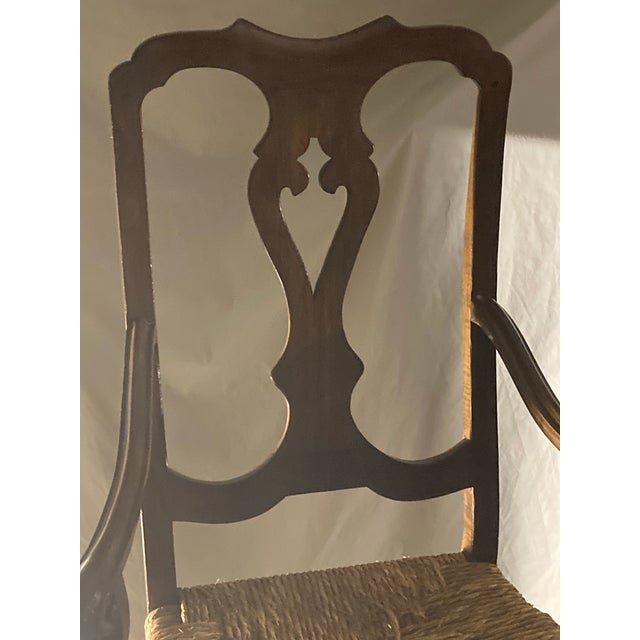 This Is a 19th-Century Venetian Baroque Armchair Crafted From Hand-Carved Walnut With a Hand-Woven Rush Seat. Hand Carved Walnut Rustic Arm Chair. For Sale - Image 9 of 9