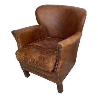 Vintage Distressed Brown Leather Club Chair For Sale