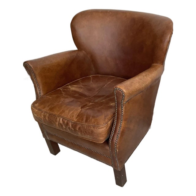 Vintage Distressed Brown Leather Club Chair For Sale
