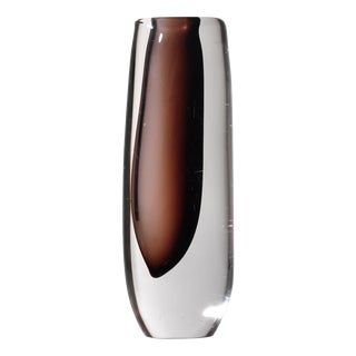 Clear and Brown Sommerso Glass Vase by Vicke Lindstrand for Kosta Boda, 1960s For Sale