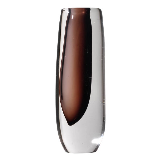 Clear and Brown Sommerso Glass Vase by Vicke Lindstrand for Kosta Boda, 1960s For Sale