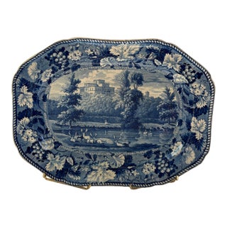 Incredibly Rare Antique 19th Century Blue & White Enoch Wood Transfer-Printed Landscape Platter “Kenmount Dumfriesshire” Scotland Circa 1820’s For Sale