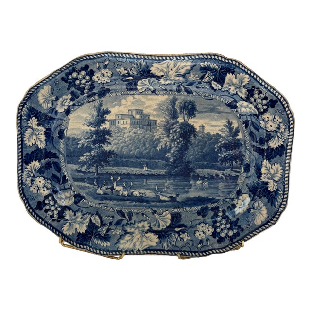 Incredibly Rare Antique 19th Century Blue & White Enoch Wood Transfer-Printed Landscape Platter “Kenmount Dumfriesshire” Scotland Circa 1820’s For Sale