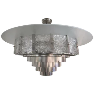 1960s Mid-Century Modern 16-Sided Glass and Nickel Chandelier