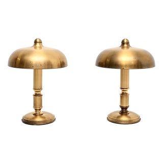 Vintage Brass Mushroom Table Lamps, 1960, Set of 2 For Sale