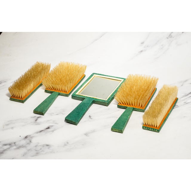 Art Deco Antique Shagreen Dresser Set 5-Piece Vanity Grooming Brush Set For Sale - Image 18 of 18