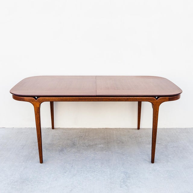 Restored 1950s Mahogany Dining Table With Two Leaves Attributed to Brown Saltman For Sale - Image 13 of 15