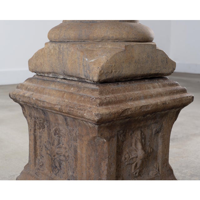 Neoclassical Cast Stone Garden Finial on Pedestal 44 Inch For Sale - Image 11 of 18