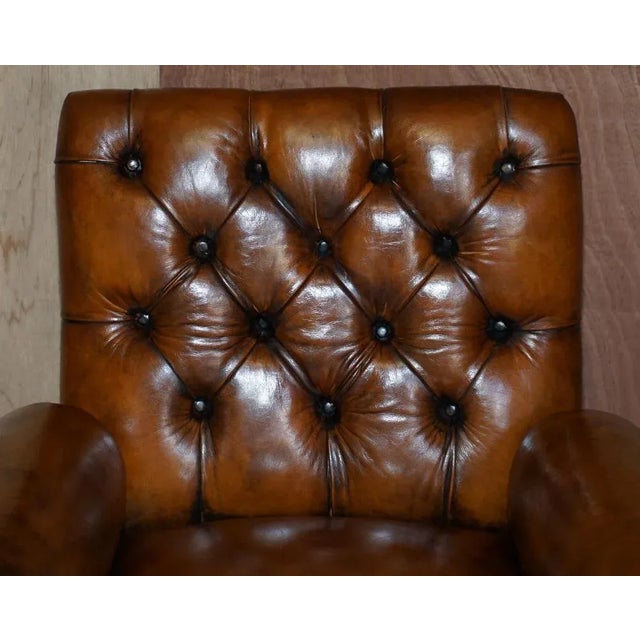 Set of Antique Regency Bolster Brown Leather Library Armchairs For Sale - Image 4 of 18