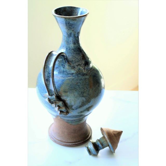 Mid-Century Modern MCM Turquoise Art Pottery Sangria Carafe and Goblets- Set of 8 For Sale - Image 3 of 7