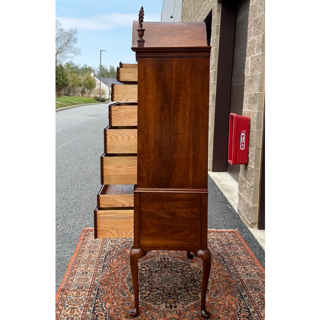 Auburn 1970s Statton Private Collection Queen Anne / New England Solid Cherry 11 Drawer Highboy Dresser in Oldtowne Cherry For Sale - Image 8 of 18