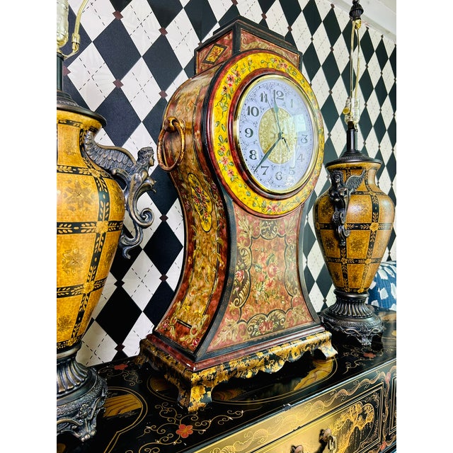 Castilian Imports Oversized Italian Florentine Style Hand-Painted Mantel Clock For Sale - Image 9 of 18