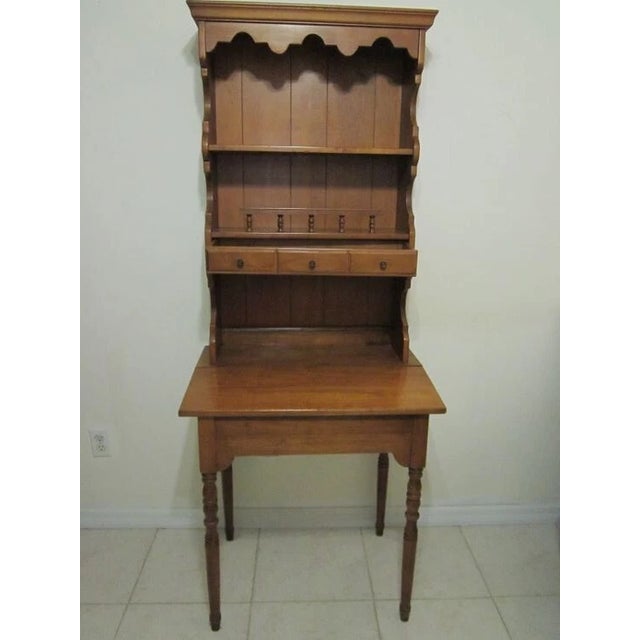 Vintage Antique 1960s Lift Top Maple Wood Desk With Hutch Attached Turned Legs For Sale In Naples, FL - Image 6 of 8