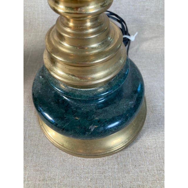 Mid Century Green Marble & Brass Lamps - a Pair For Sale In Philadelphia - Image 6 of 8