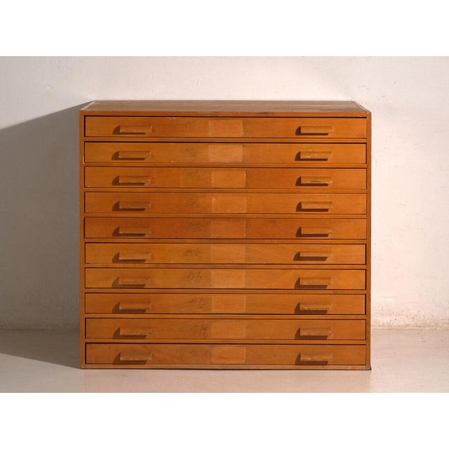 Brown Vintage Plan Chest in Beech Wood, Central Europe, 1960 For Sale - Image 8 of 14