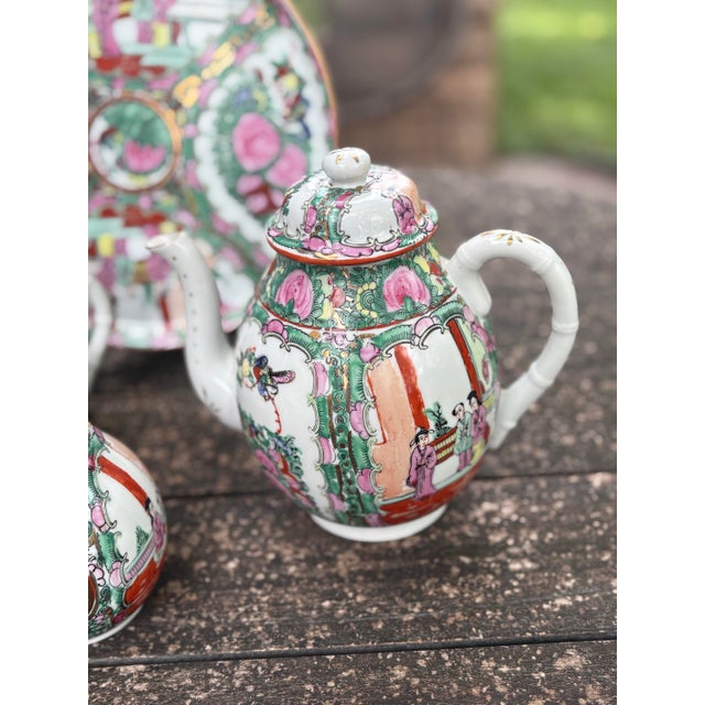 Vintage Porcelain Rose Medallion Coffee Tea Service ( set of six pieces) Stunning Colors