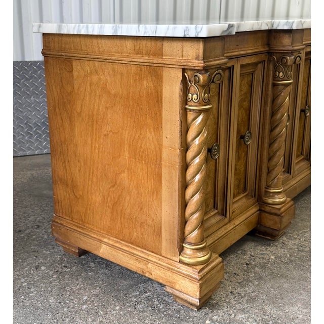 Brown Late 20th Century Neoclassical Low Credenza With Marble Top For Sale - Image 8 of 10