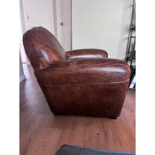 Traditional Pottery Barn Stanford Distressed Brown Leather Armchair For Sale - Image 3 of 3