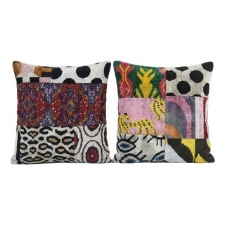 Silk Ikat Velvet Pillow Cover 19'' X 20'' - Set of Two For Sale
