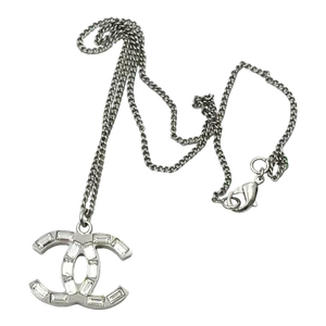 Chanel Silver CC Baguette Double Face Pendant Necklace