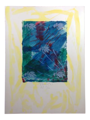 1980s Scott Sandell "Blue Ciphers" Signed Original Mixed Media Art Chine Colle