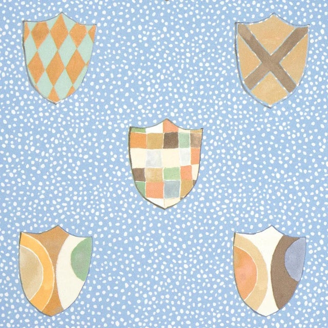 Happy Menocal Sample - Schumacher x Happy Menocal Heraldic Wallpaper In Oxford Blue For Sale - Image 4 of 7