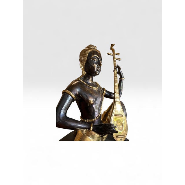 Metal Late 20th Century Art Deco Bronze Statue Lamp With Gold-Tone Shade For Sale - Image 7 of 12