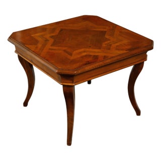 Midcentury Walnut Coffee Table with Star Inlay and Curving Legs For Sale