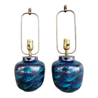 Nils Thorsson for Royal Copenhagen Danish Modern Fish Table Lamps - A Pair For Sale