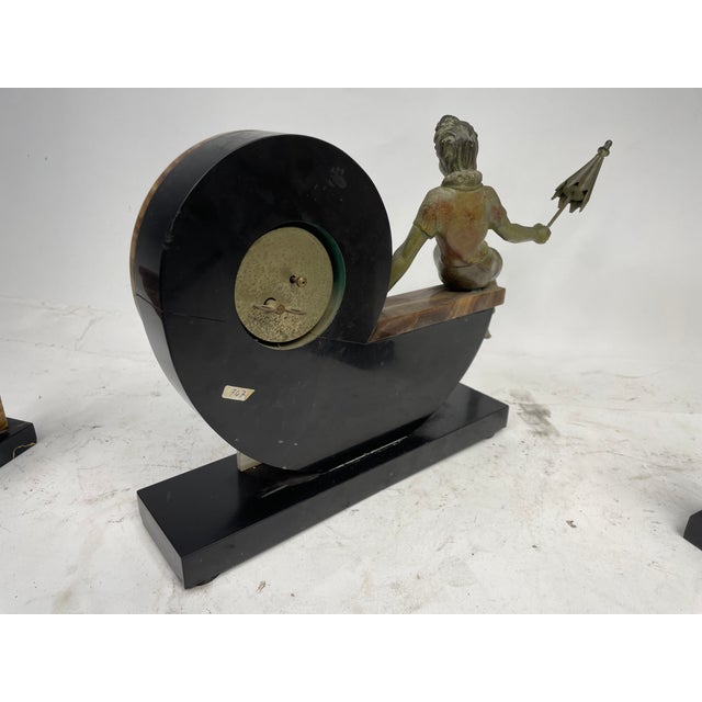 Art Deco Marble Triptych Clock, 1930s, Set of 3 For Sale - Image 6 of 16