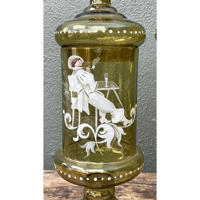 Vintage Hand-Painted Dandy Glass Apothecary Jars - Pair For Sale - Image 10 of 13