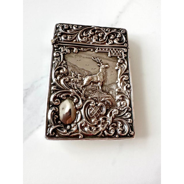 Antique 1909 Edwardian Sterling Silver Stag Calling Card Case by Crisford & Norris For Sale - Image 9 of 16