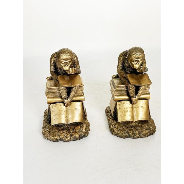 Bookends Depicting Sculptures of Monkeys in Gilded Metal, France, 1970s, Set of 2 For Sale - Image 12 of 14
