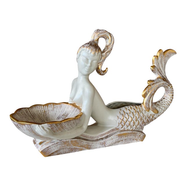 Large Mid-Century Haege Pottery Mermaid Planter With Shell Dish For Sale