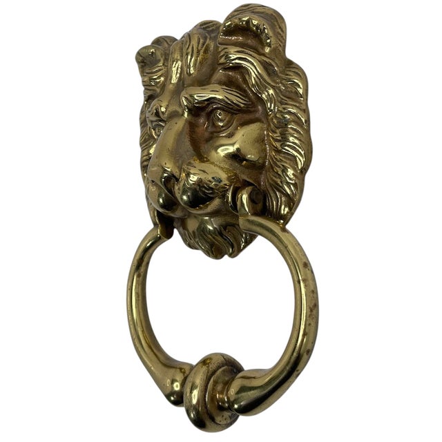 Antique English Brass Lion Door Knocker For Sale - Image 6 of 10