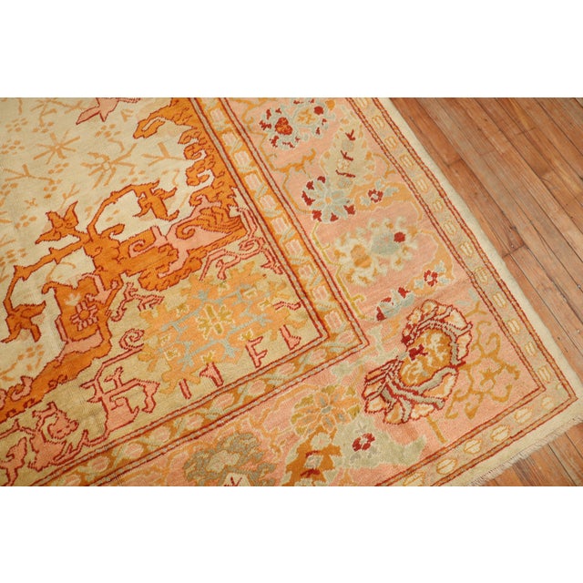Early 20th Century Zabihi Collection Ivory Antique Large Oushak Rug - 11'8" x 15'6" For Sale - Image 5 of 12
