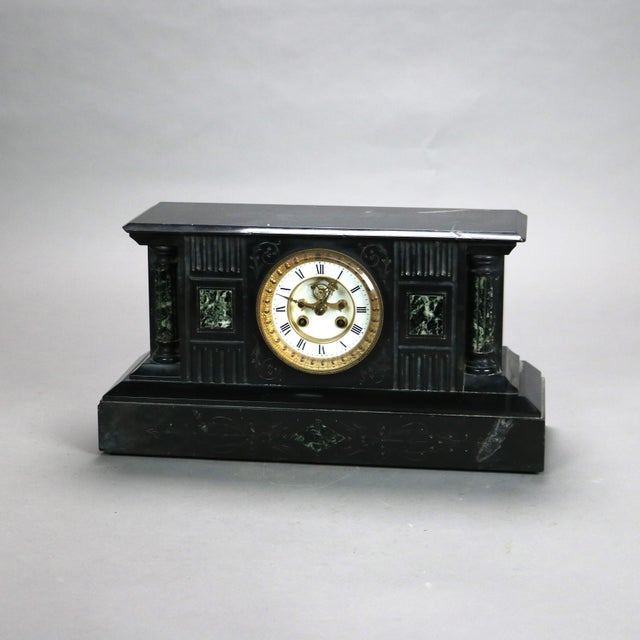 Antique Neoclassical Slate Mantle Clock with Open Escapement, c1890 For Sale - Image 6 of 12
