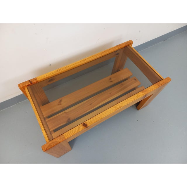 Wood Vintage Coffee Table in Pine and Smoked Glass, 1970s For Sale - Image 7 of 18